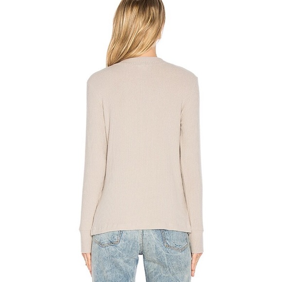 LNA Bardot Ribbed Long Sleeve Tee Choker Keyhole Cutout Neck Oat Beige Sz Small - Picture 4 of 11